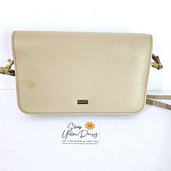 Buxton Beige Leather Crossbody Wallet Clutch Purse Wristlet With‎ Mirror 《834》M - Picture 1 of 12
